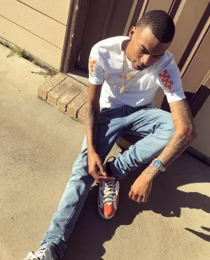 Orange SA | White Tee (Solid Checkered Drippin Sleeves)