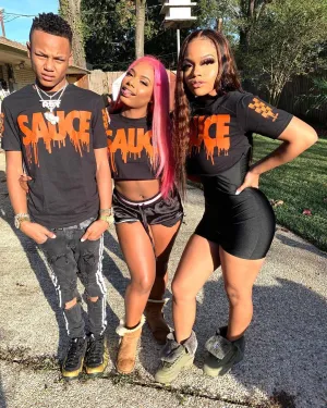 Orange Sauce | Black Tee (Solid Checkered Drippin Sleeve)