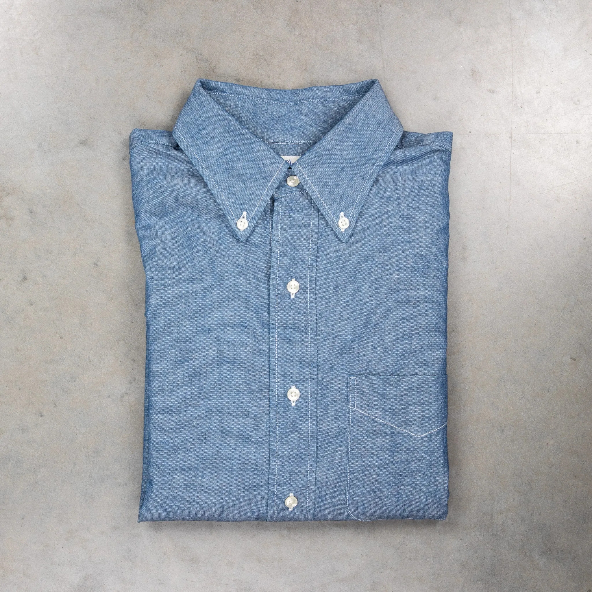 Orslow Button Down Washed Chambray Shirt