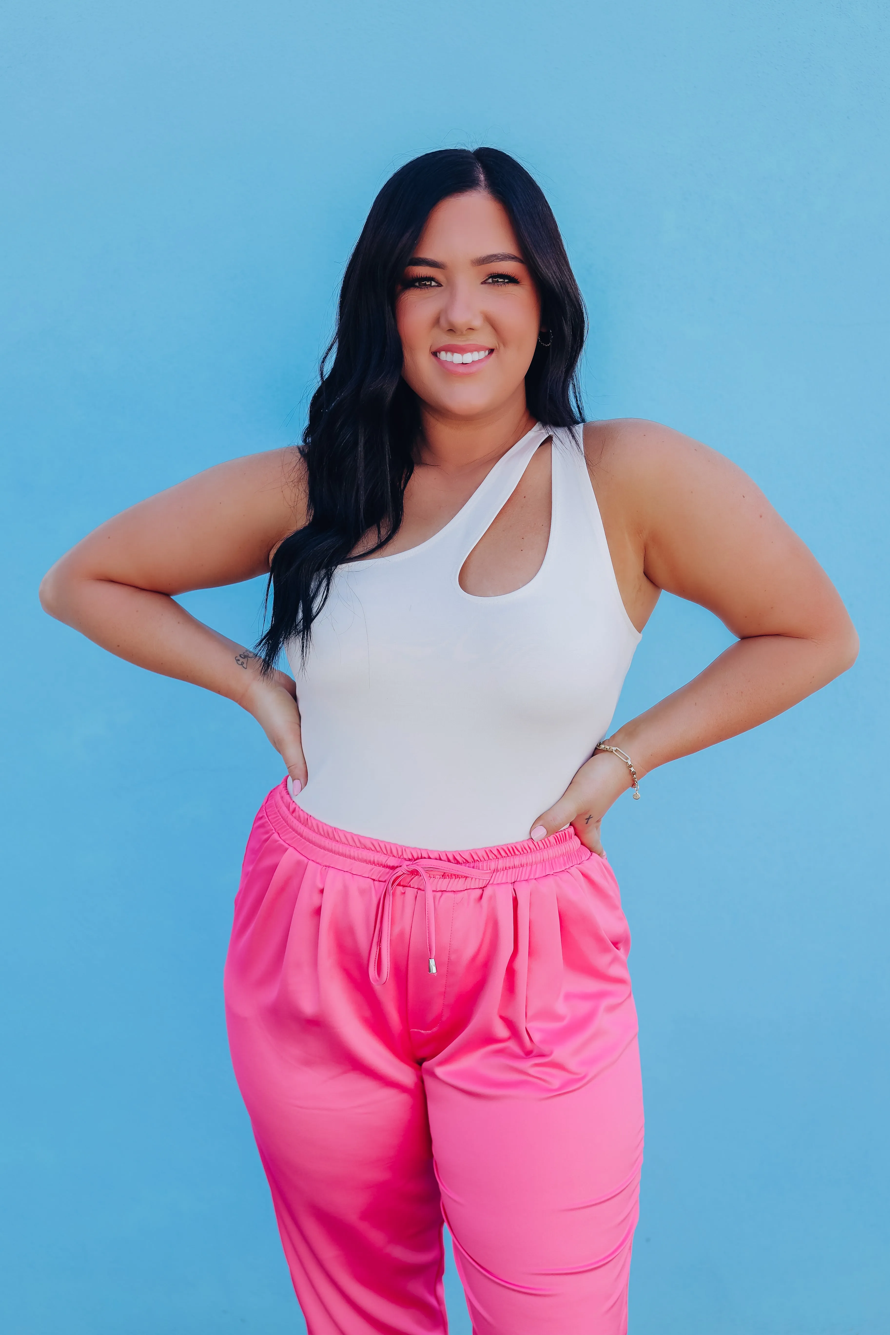 Out N' About One Shoulder Cut Out Bodysuit - Ivory