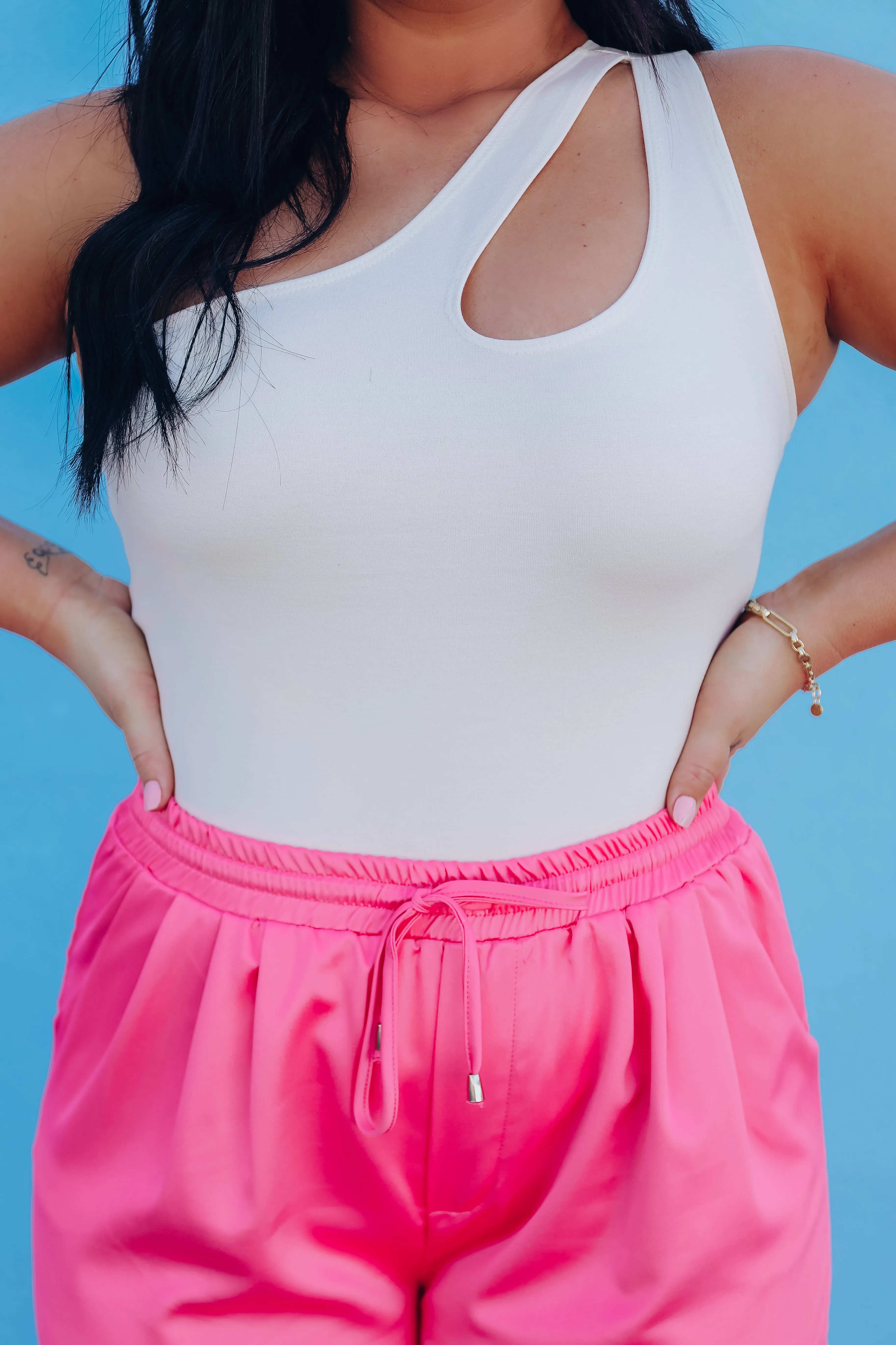 Out N' About One Shoulder Cut Out Bodysuit - Ivory