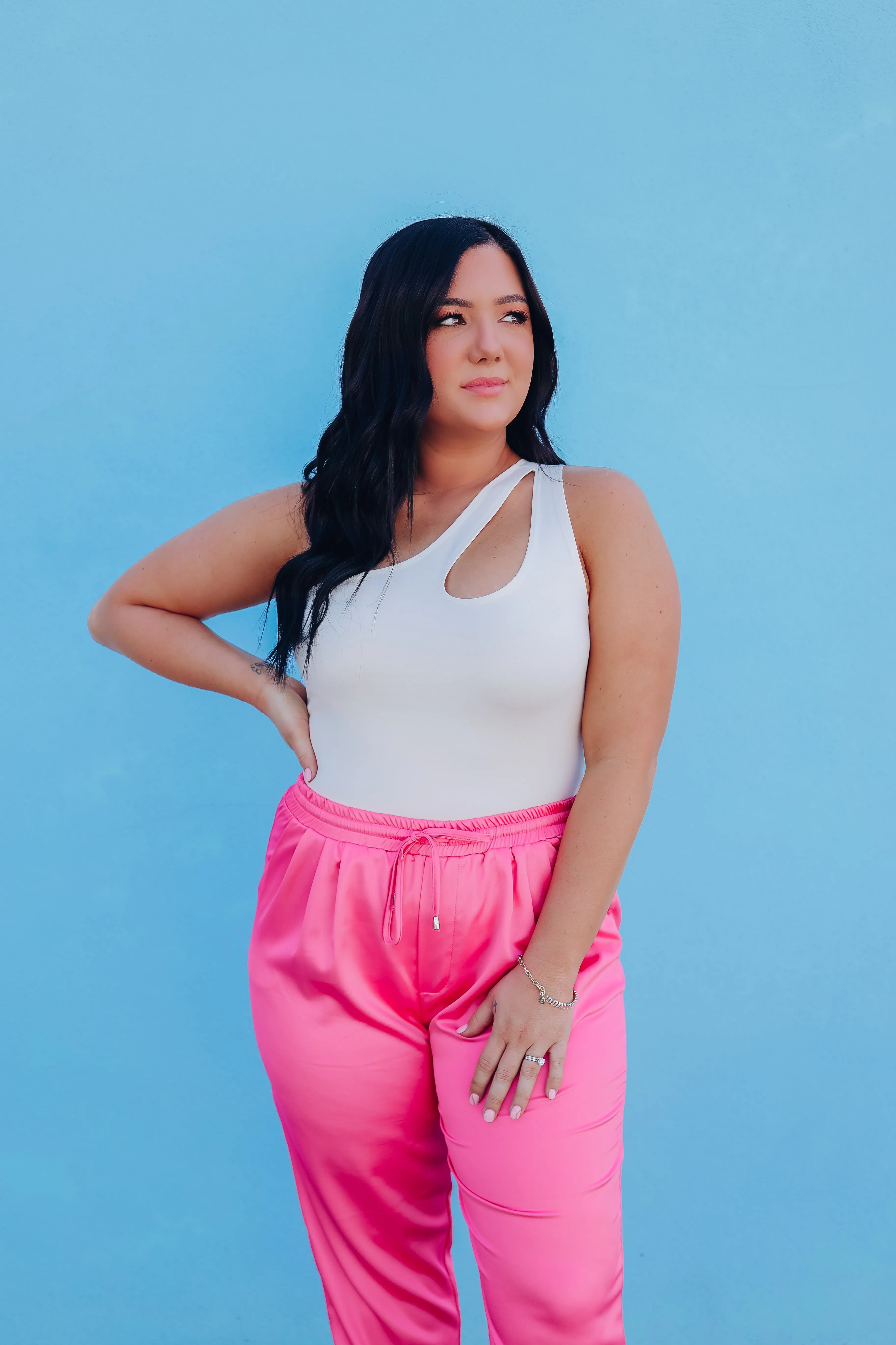 Out N' About One Shoulder Cut Out Bodysuit - Ivory