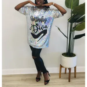 Oversized Birthday Girl Sequin Tops