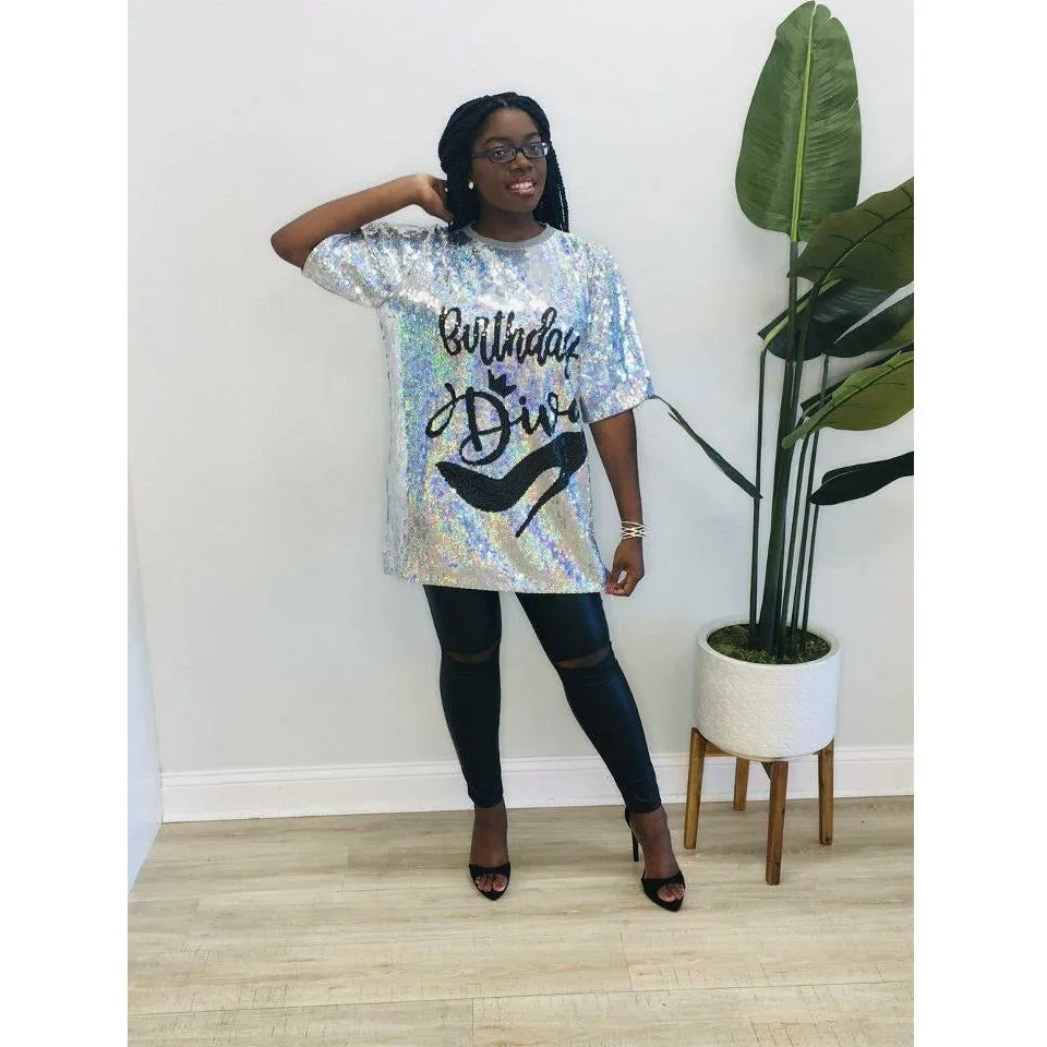 Oversized Birthday Girl Sequin Tops