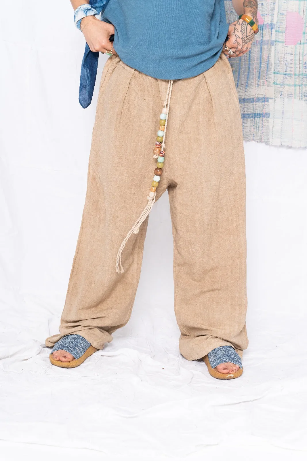 P73 Flare Pleated Wild Silk & Hemp Uneven Dye Clay