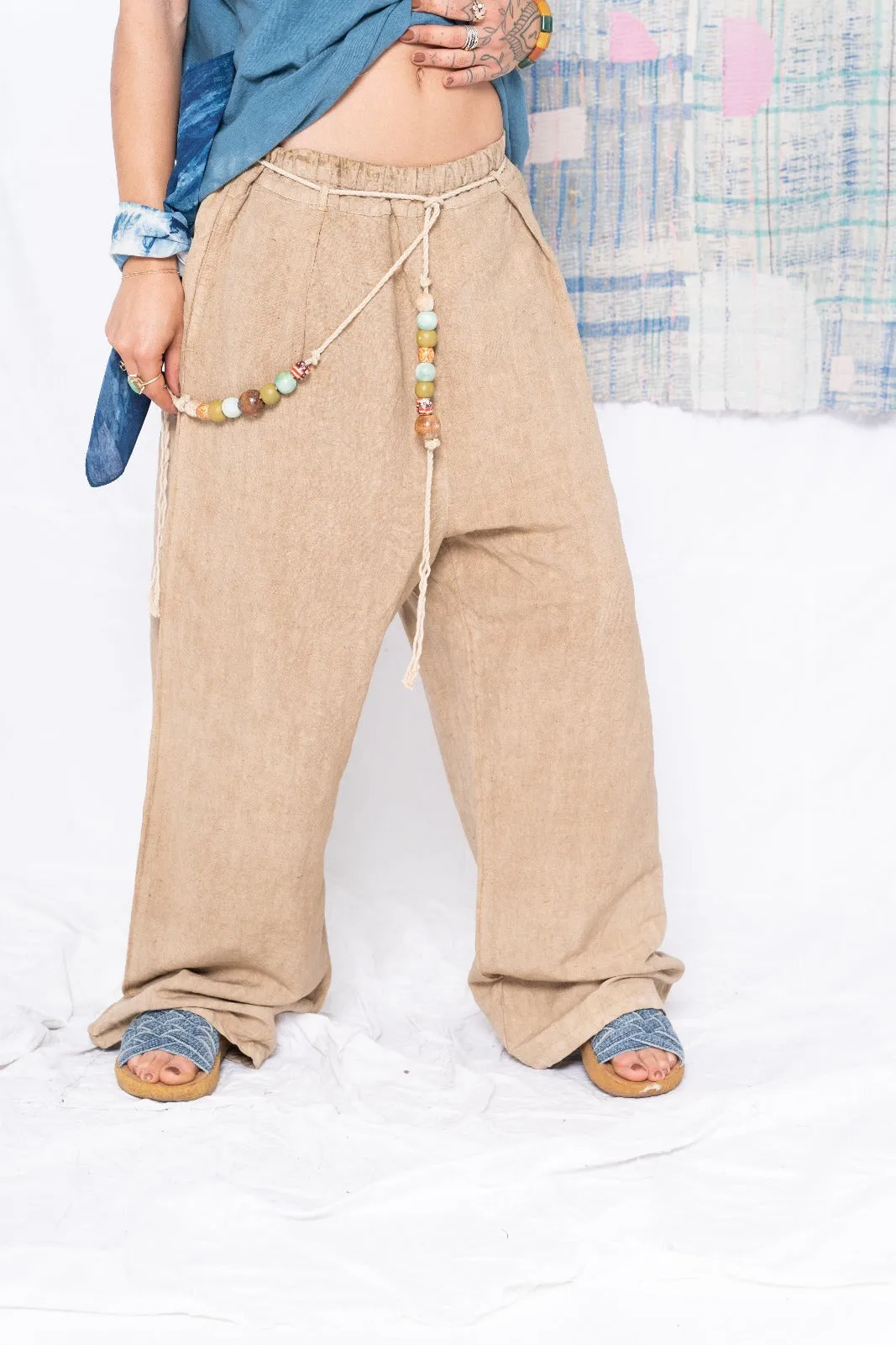 P73 Flare Pleated Wild Silk & Hemp Uneven Dye Clay