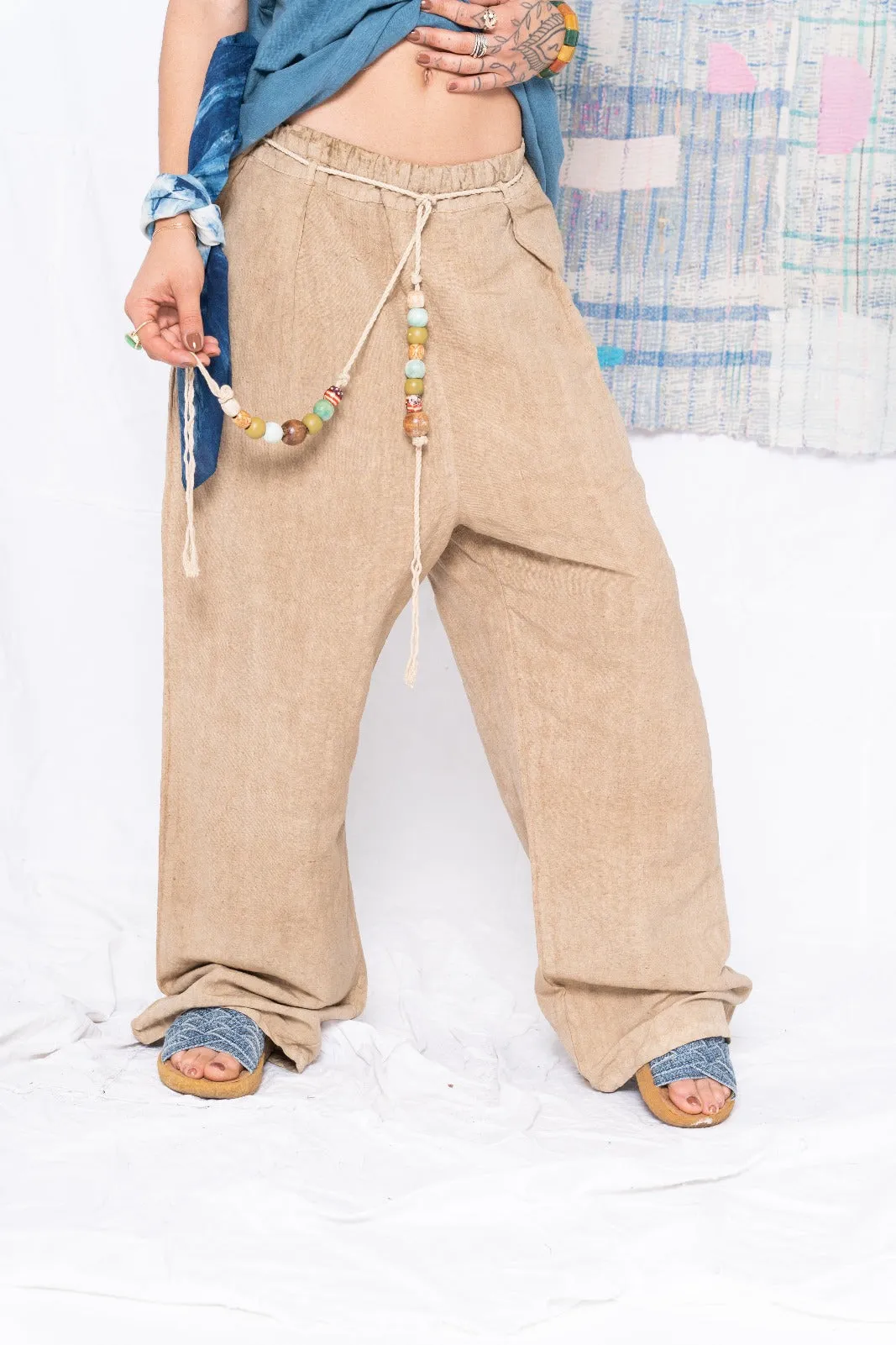 P73 Flare Pleated Wild Silk & Hemp Uneven Dye Clay