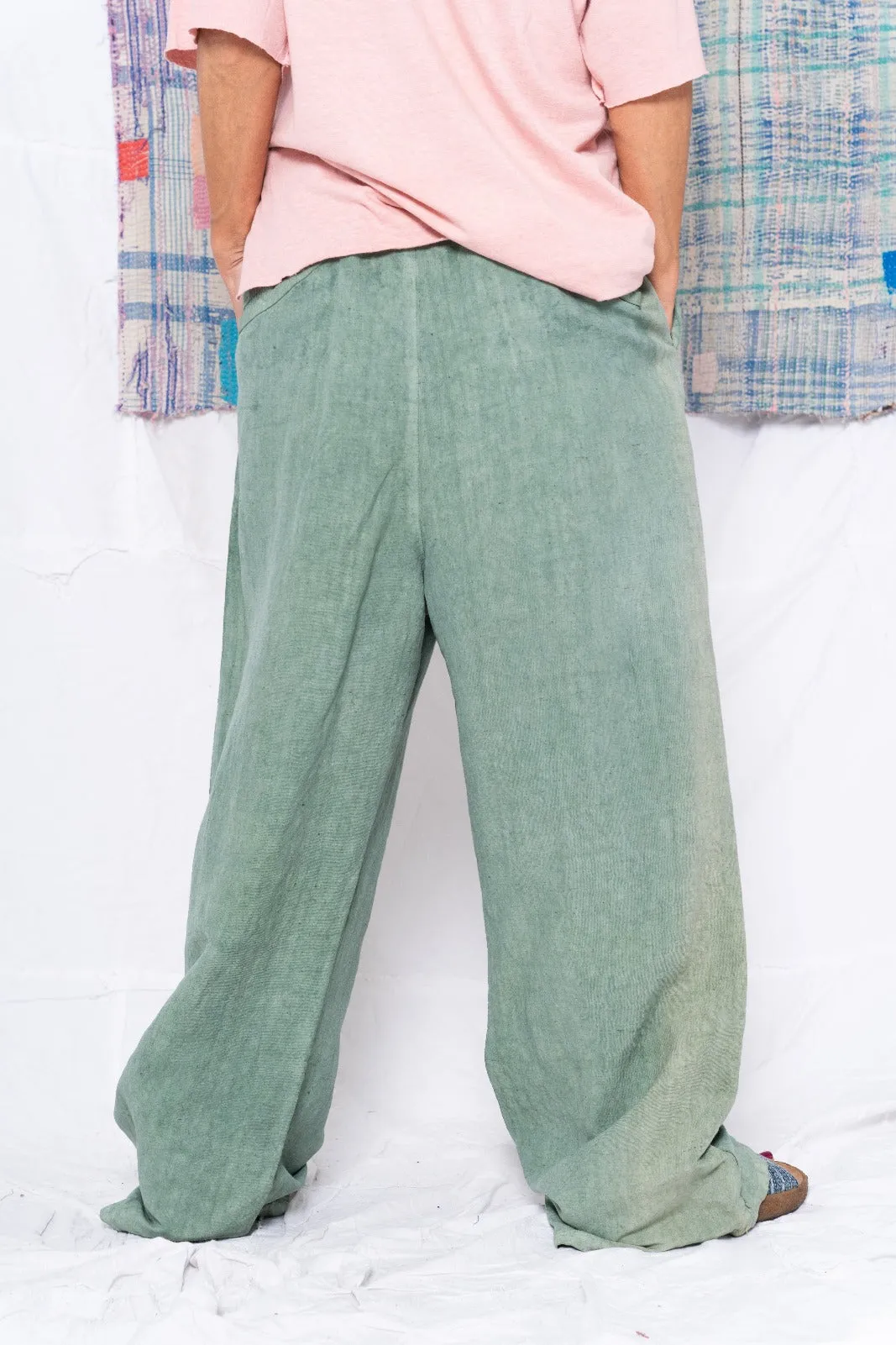 P73 Flare Pleated Wild Silk & Hemp Uneven Dye Sea Green