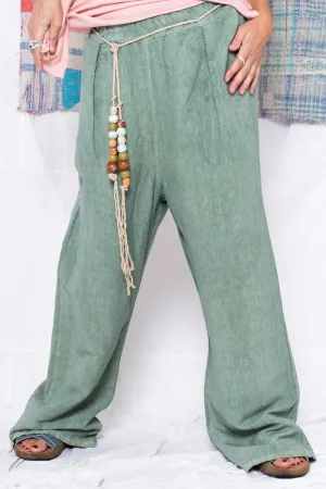P73 Flare Pleated Wild Silk & Hemp Uneven Dye Sea Green