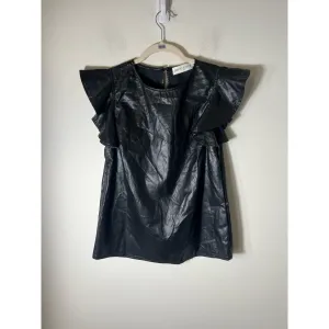 Pants Store Black Faux Leather Flutter Sleeve Top Sz S
