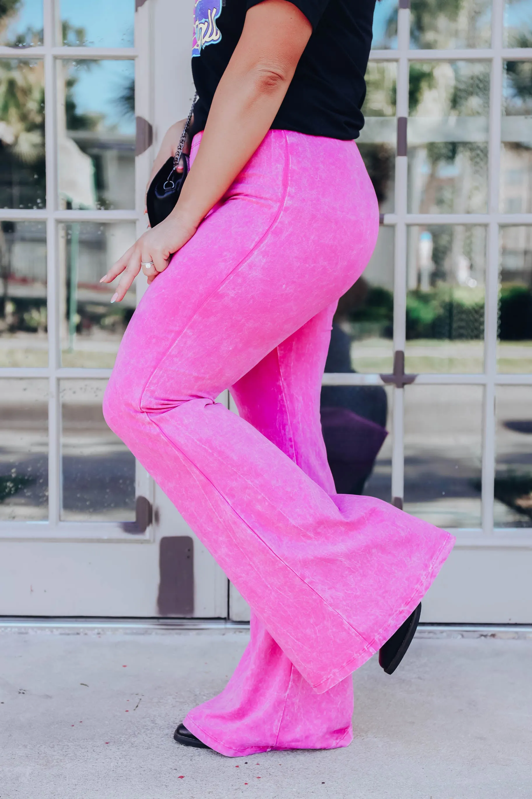 Pink Addiction Acid Washed Flare Pants