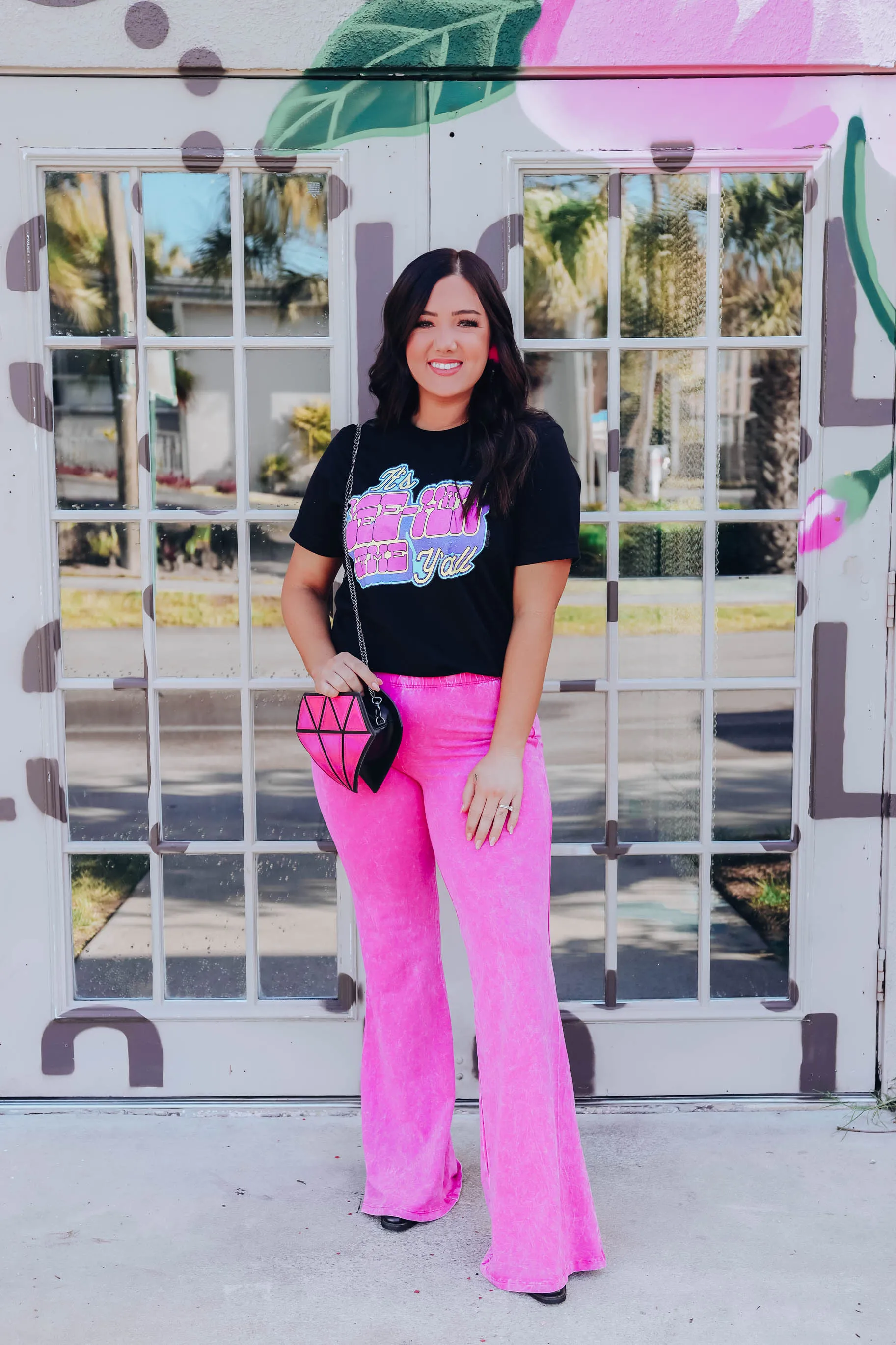 Pink Addiction Acid Washed Flare Pants