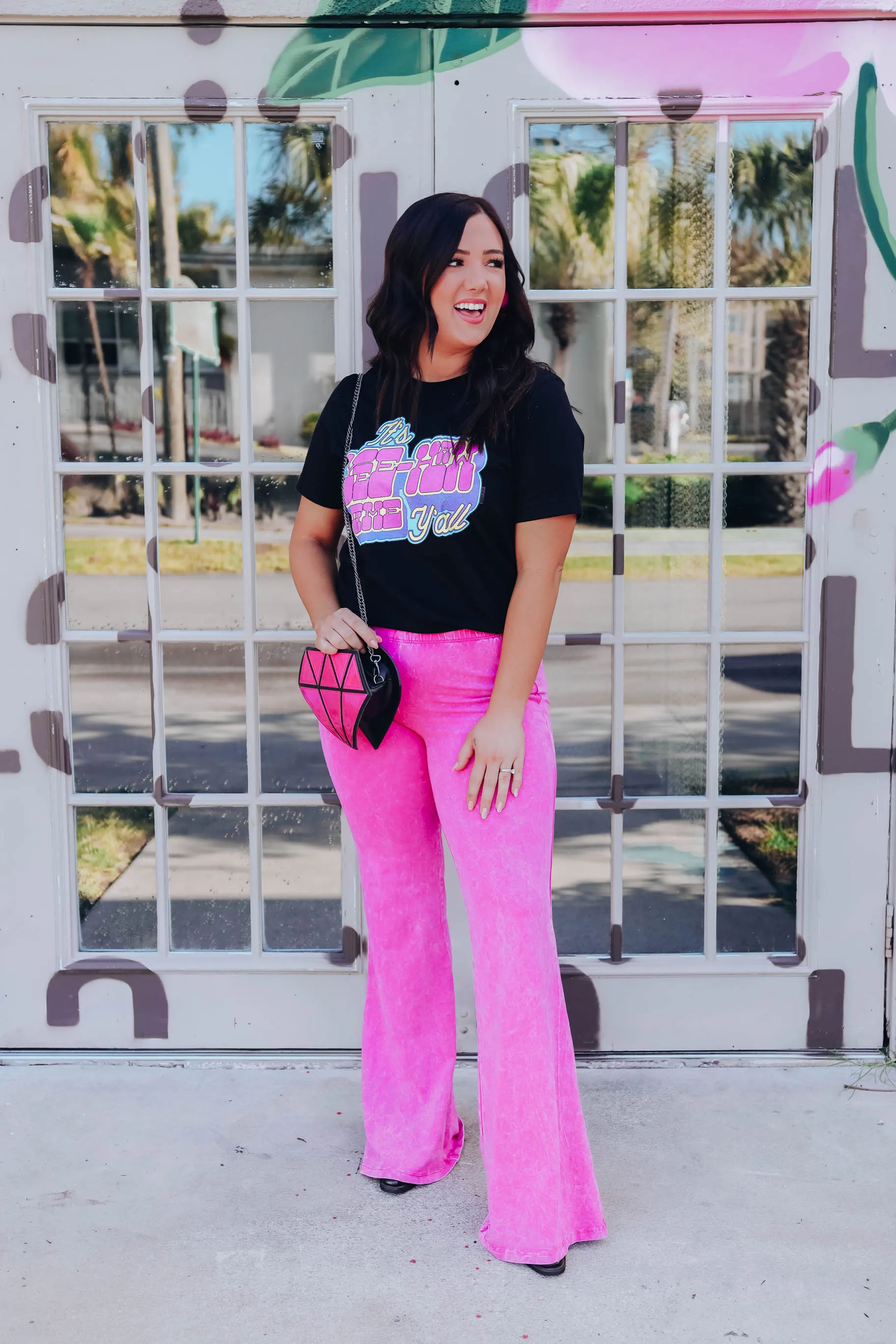 Pink Addiction Acid Washed Flare Pants