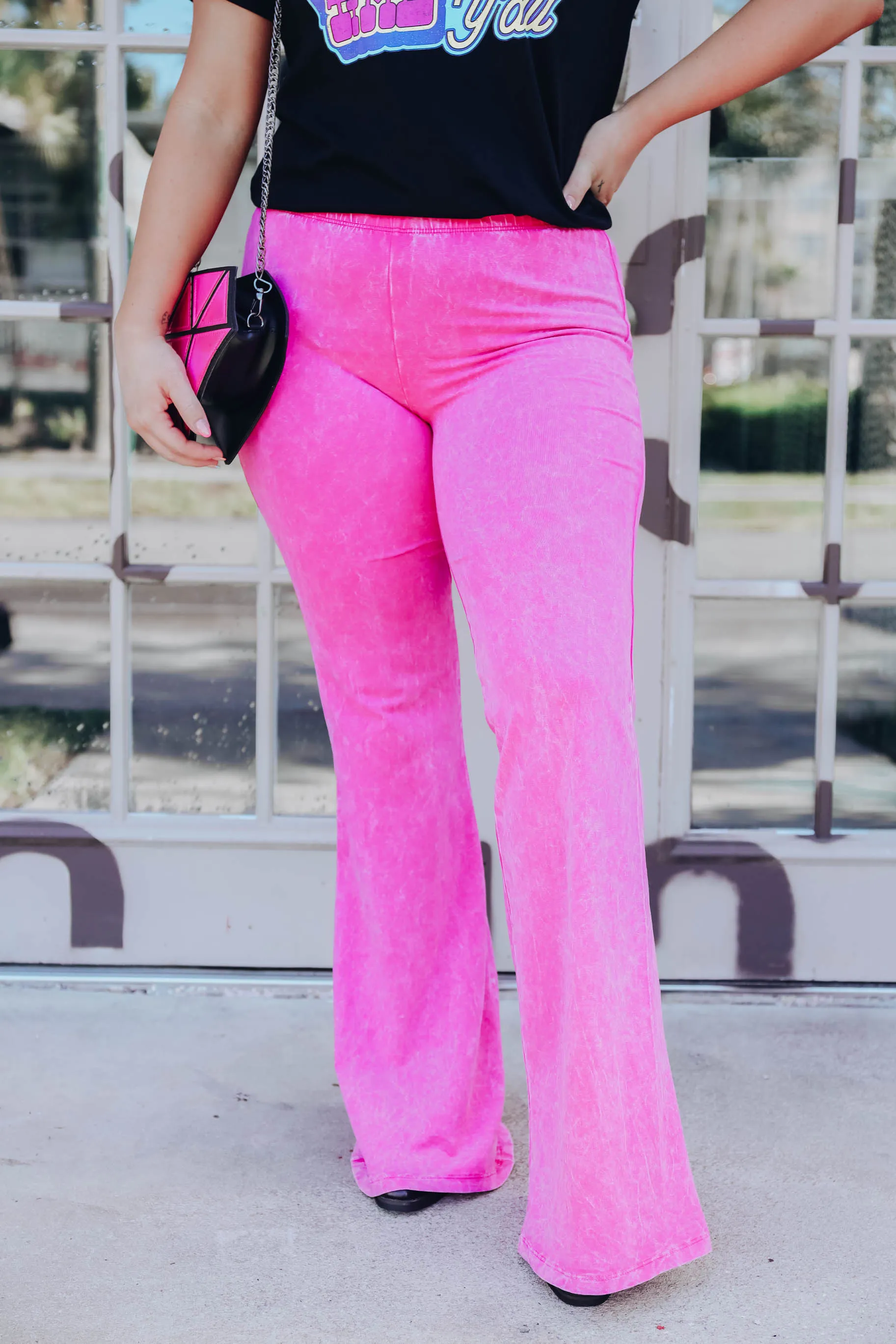 Pink Addiction Acid Washed Flare Pants