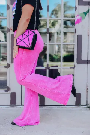 Pink Addiction Acid Washed Flare Pants