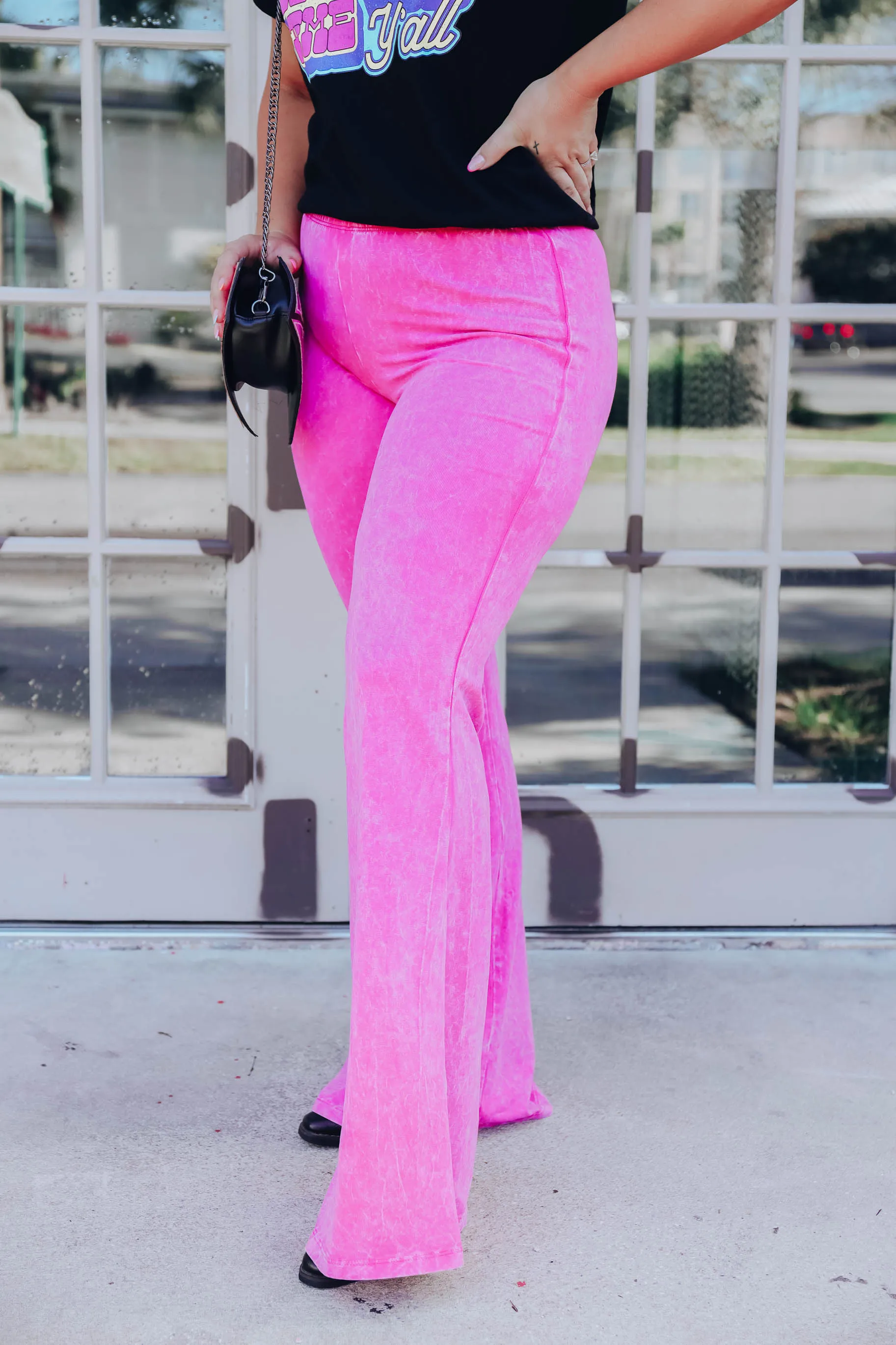 Pink Addiction Acid Washed Flare Pants