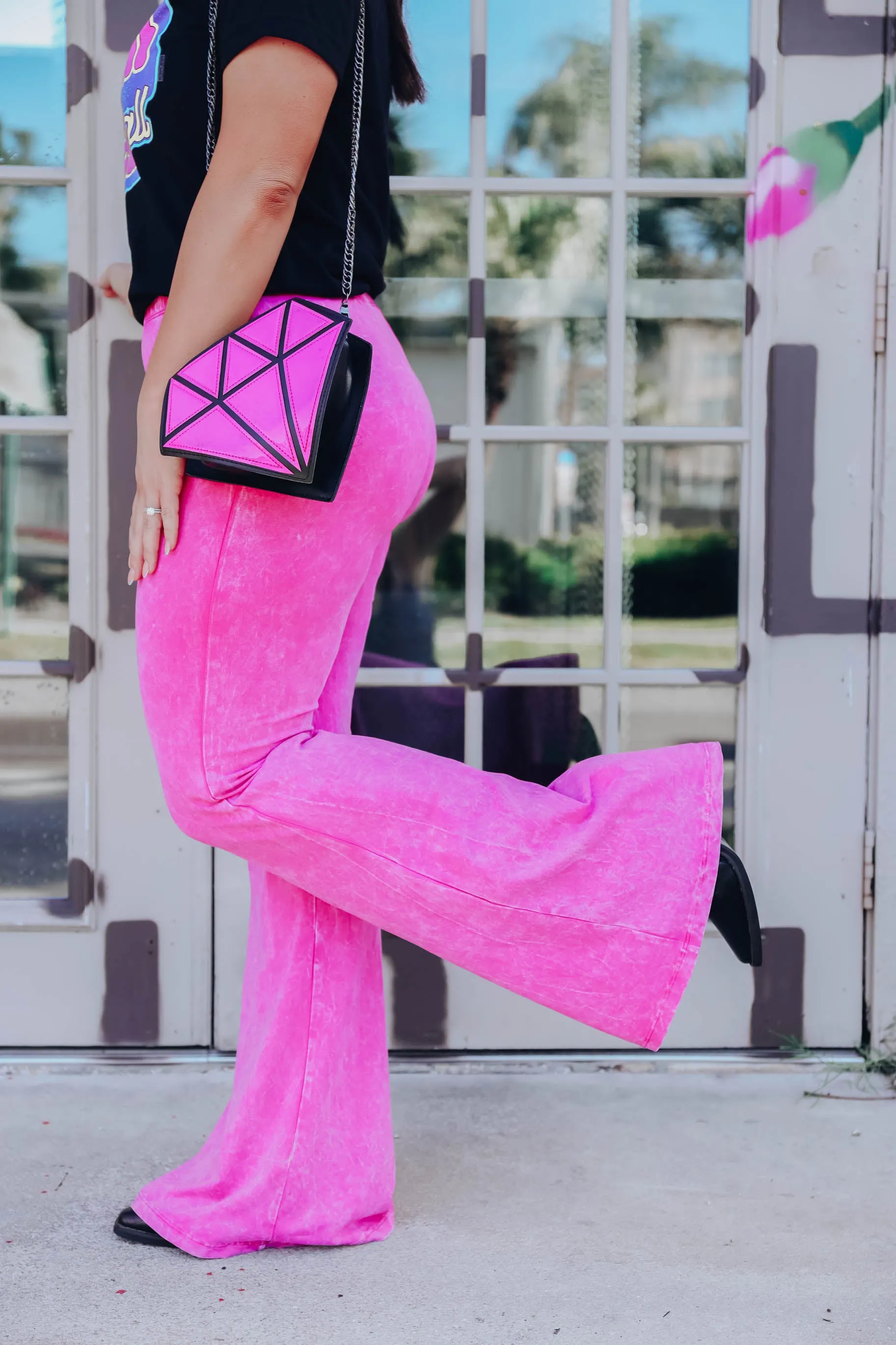 Pink Addiction Acid Washed Flare Pants
