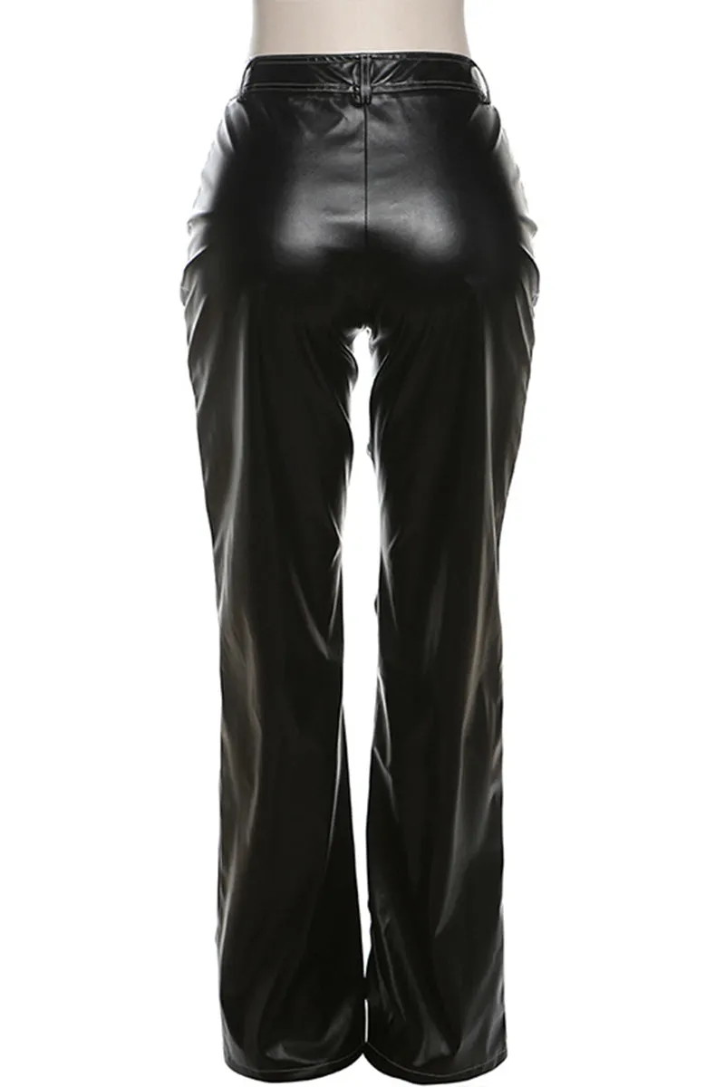 PJ0464 Cutouts Faux Leather Pants