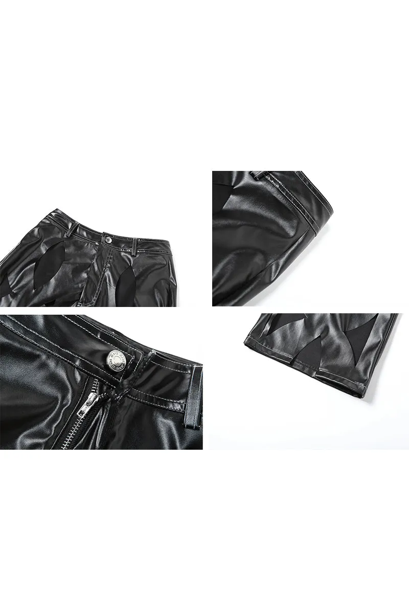 PJ0464 Cutouts Faux Leather Pants