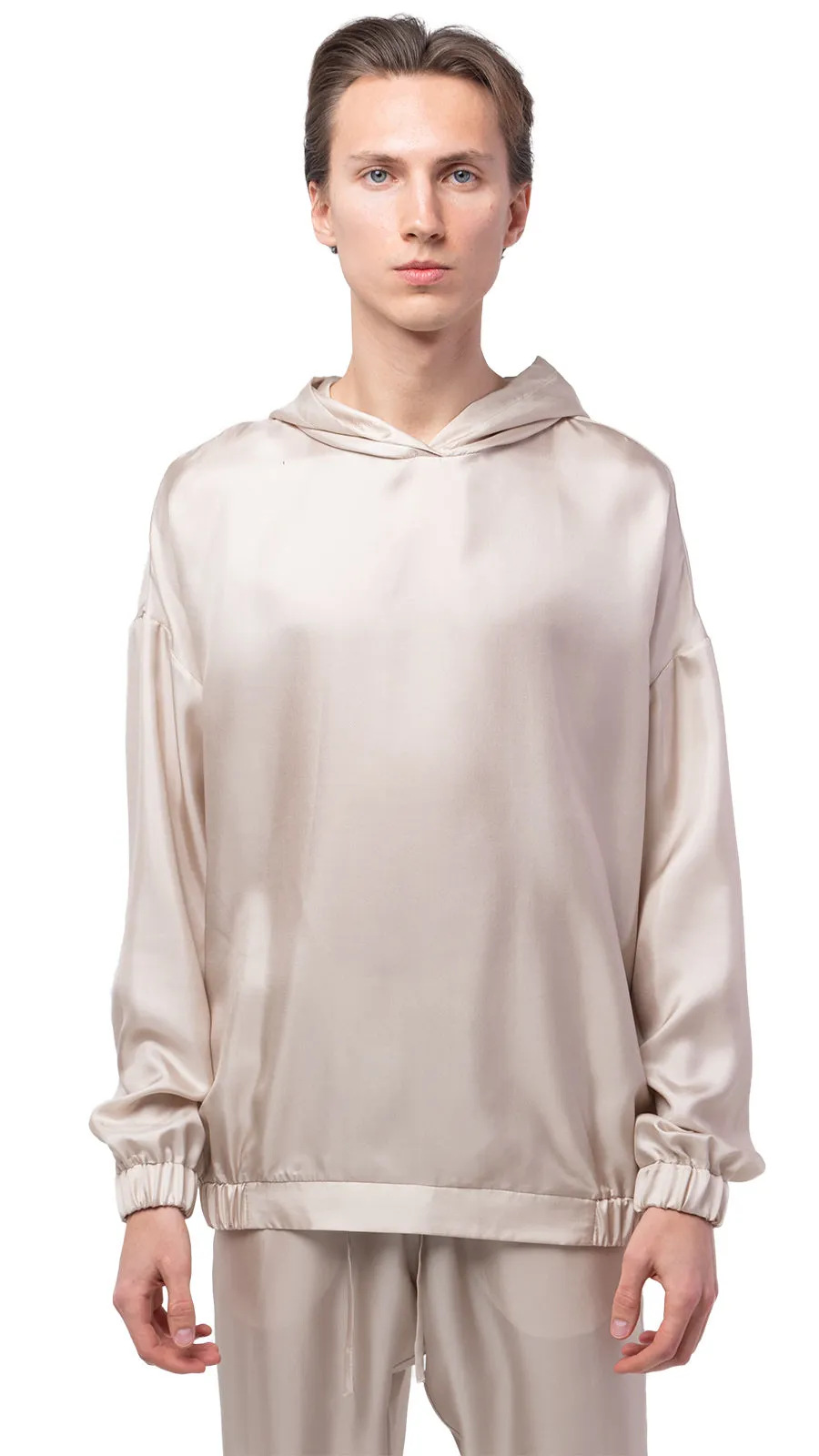 Plain Beige Silk Hoodie
