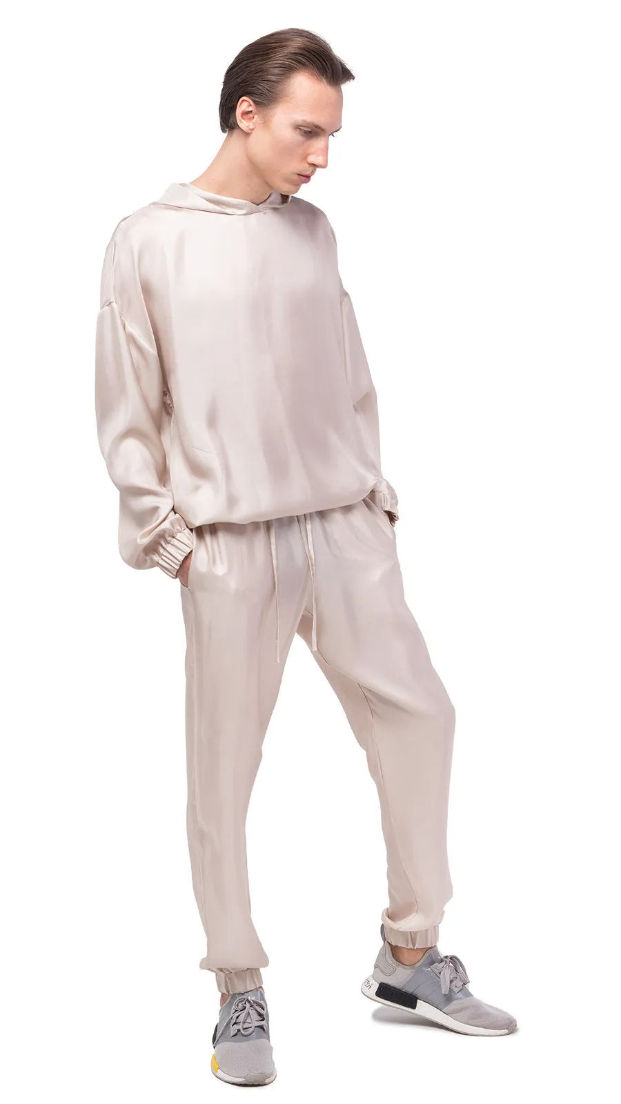 Plain Beige Silk Hoodie