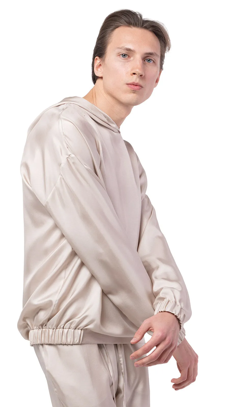 Plain Beige Silk Hoodie
