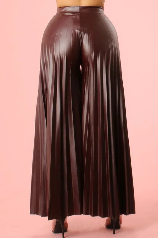 Pleated Deep Burgundy Faux Leather Pants