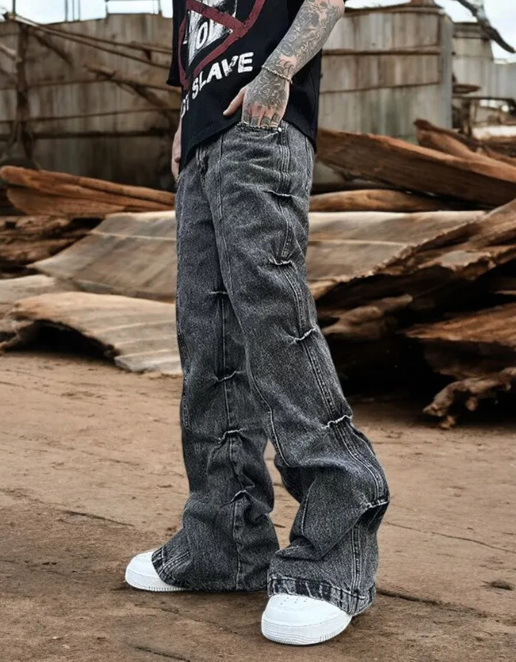 Pleated Stacked Long Denim Jeans