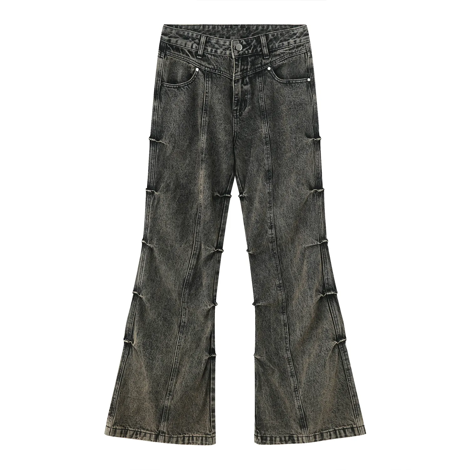 Pleated Stacked Long Denim Jeans