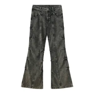 Pleated Stacked Long Denim Jeans