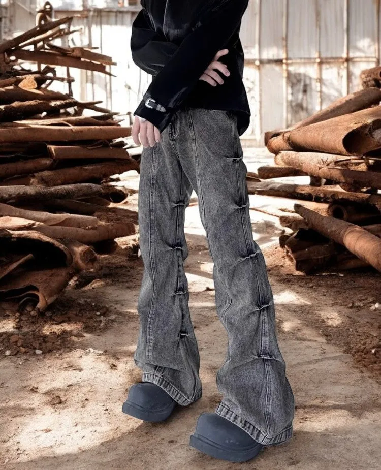 Pleated Stacked Long Denim Jeans