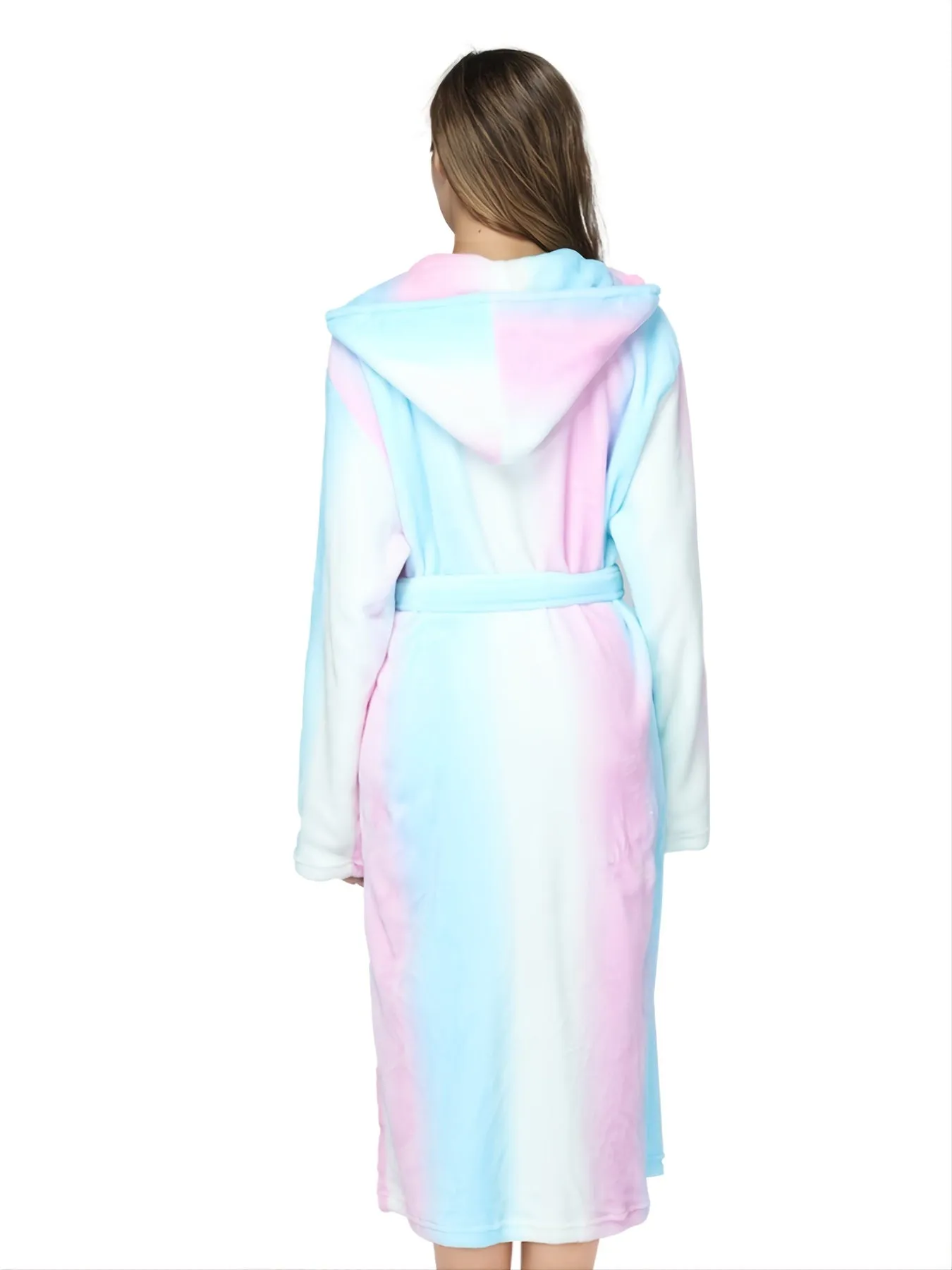 Plush Hooded Bathrobe for Women - Soft, Thick, and Cozy Long Sleeve Nightgown Pajamas with Pockets, Belt and Lapel Collar - Machine Washable, Polyester Knit Fabric, Perfect for Fall and Winter Loungewear & Sleepwear