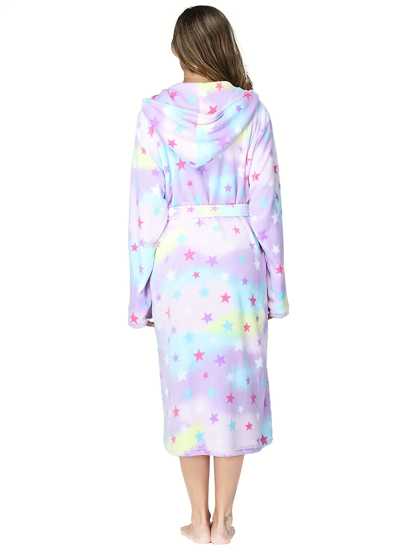 Plush Hooded Bathrobe for Women - Soft, Thick, and Cozy Long Sleeve Nightgown Pajamas with Pockets, Belt and Lapel Collar - Machine Washable, Polyester Knit Fabric, Perfect for Fall and Winter Loungewear & Sleepwear