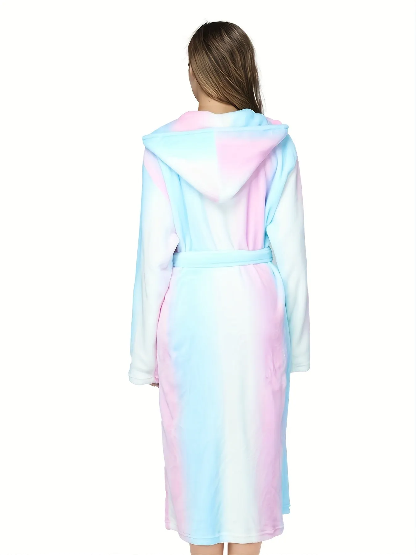 Plush Hooded Bathrobe for Women - Soft, Thick, and Cozy Long Sleeve Nightgown Pajamas with Pockets, Belt and Lapel Collar - Machine Washable, Polyester Knit Fabric, Perfect for Fall and Winter Loungewear & Sleepwear