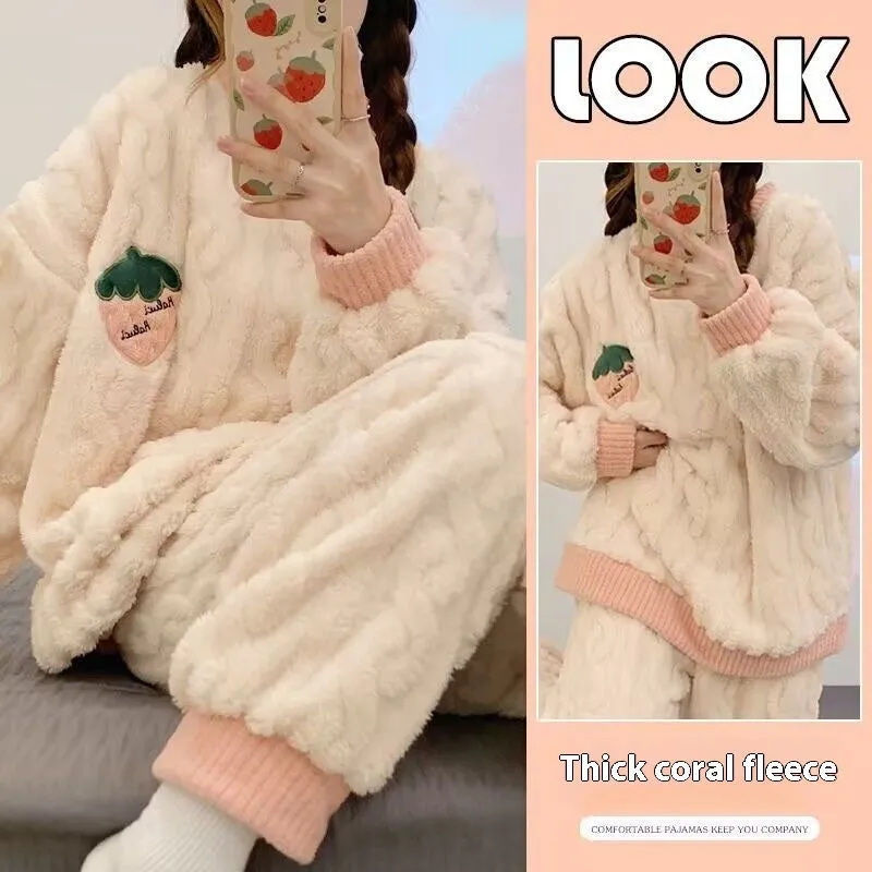 Plush Pajamas For Women Autumn And Winter Fleece-lined