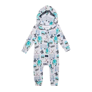Posh Peanut Terry Hooded Romper Zippered One Piece in Mayford (Hockey)