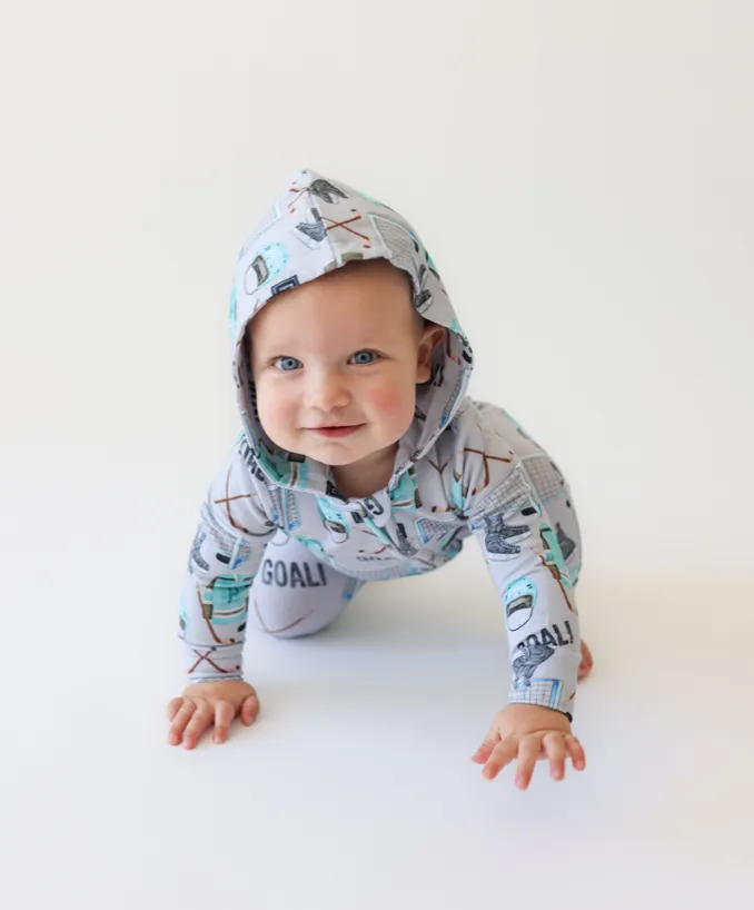 Posh Peanut Terry Hooded Romper Zippered One Piece in Mayford (Hockey)