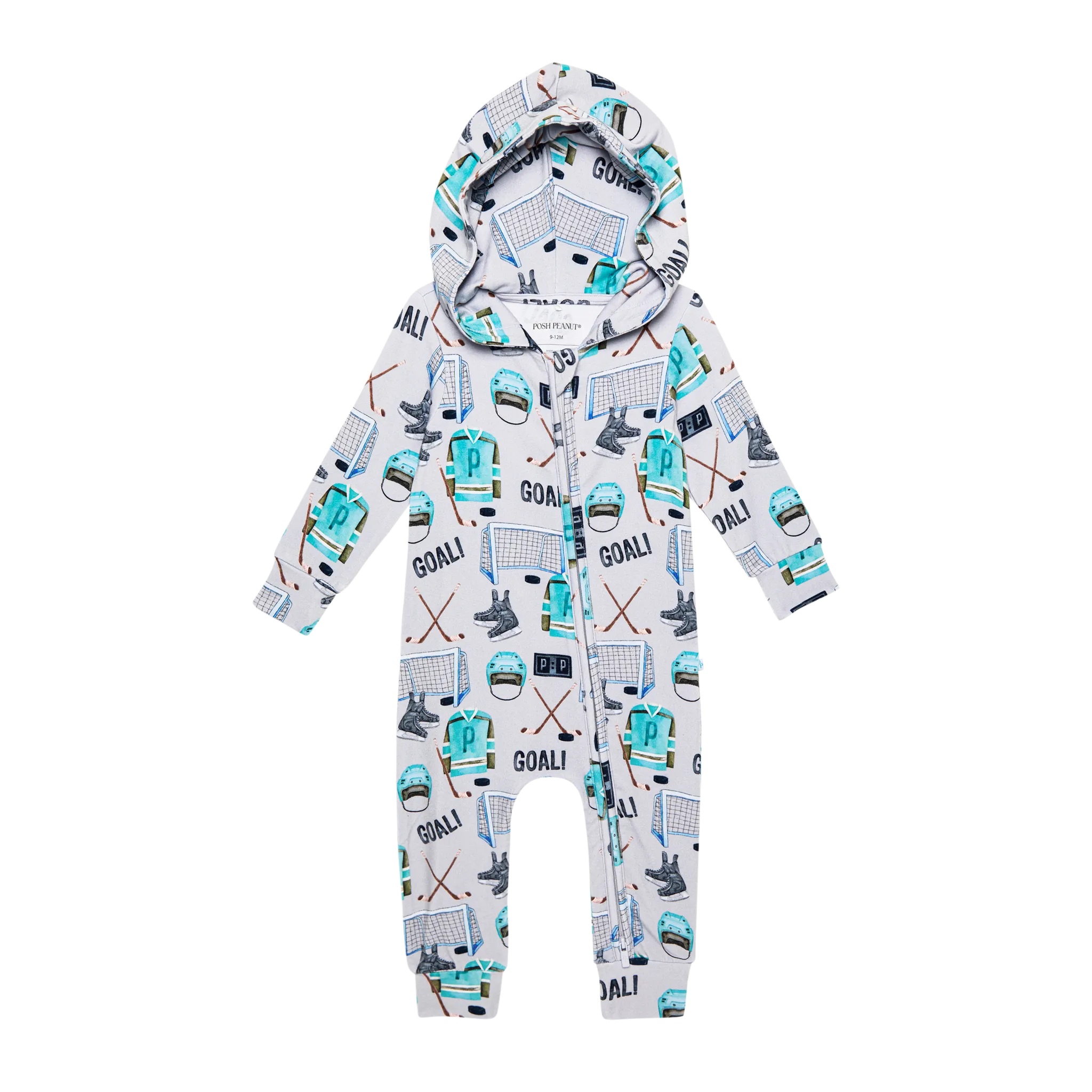 Posh Peanut Terry Hooded Romper Zippered One Piece in Mayford (Hockey)