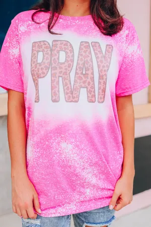 Pray Bleach Wash Graphic Tee - Pink