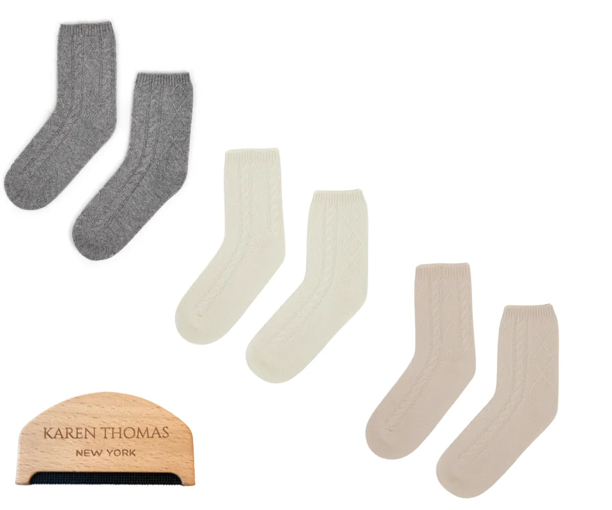 Premium 100% Cashmere Cable Knit Sleep Socks