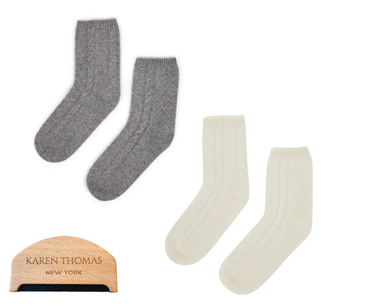 Premium 100% Cashmere Cable Knit Sleep Socks