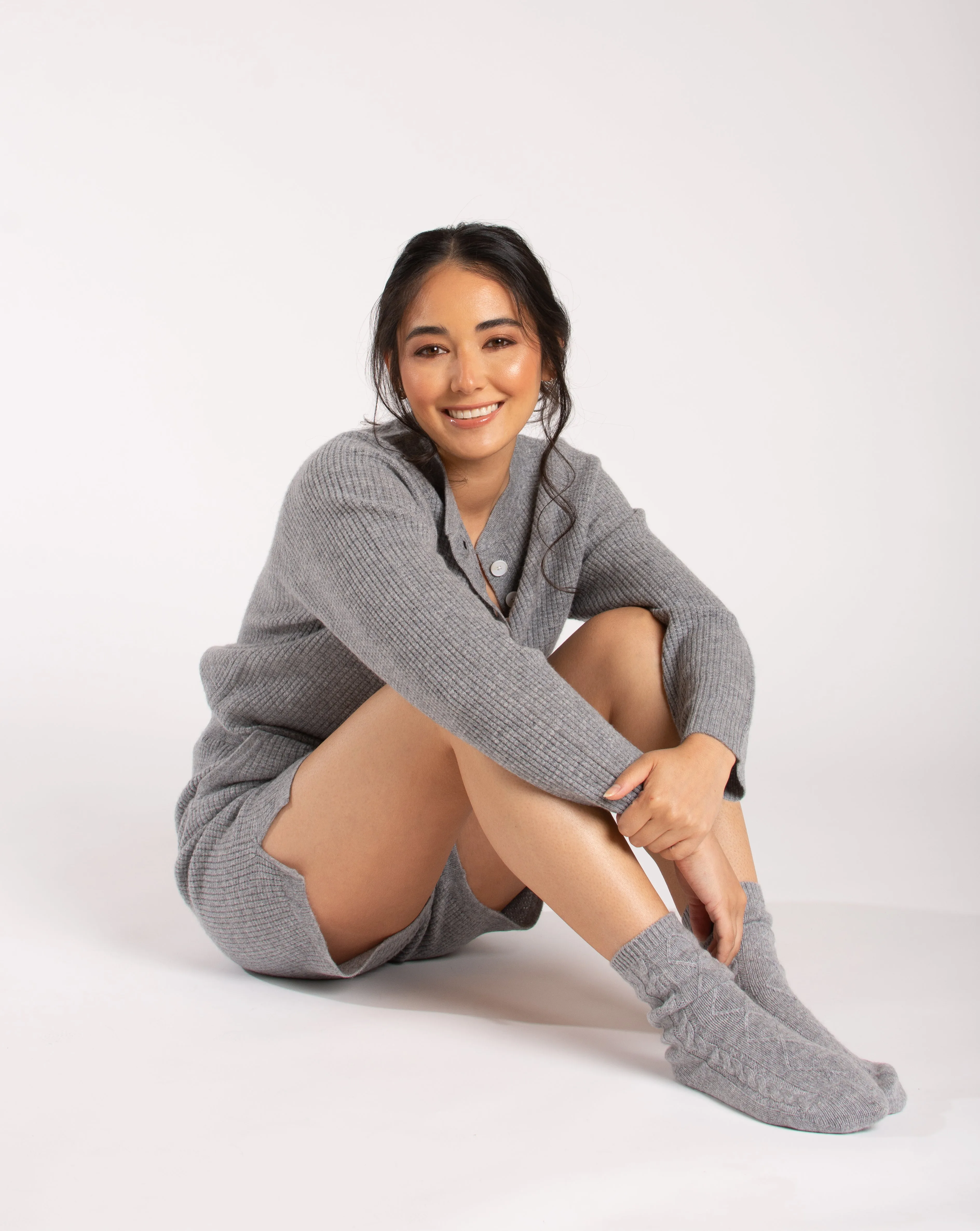 Premium 100% Cashmere Cable Knit Sleep Socks