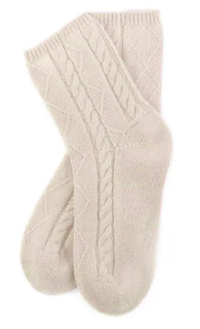 Premium 100% Cashmere Cable Knit Sleep Socks
