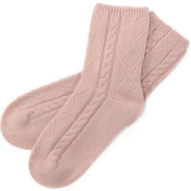 Premium 100% Cashmere Cable Knit Sleep Socks