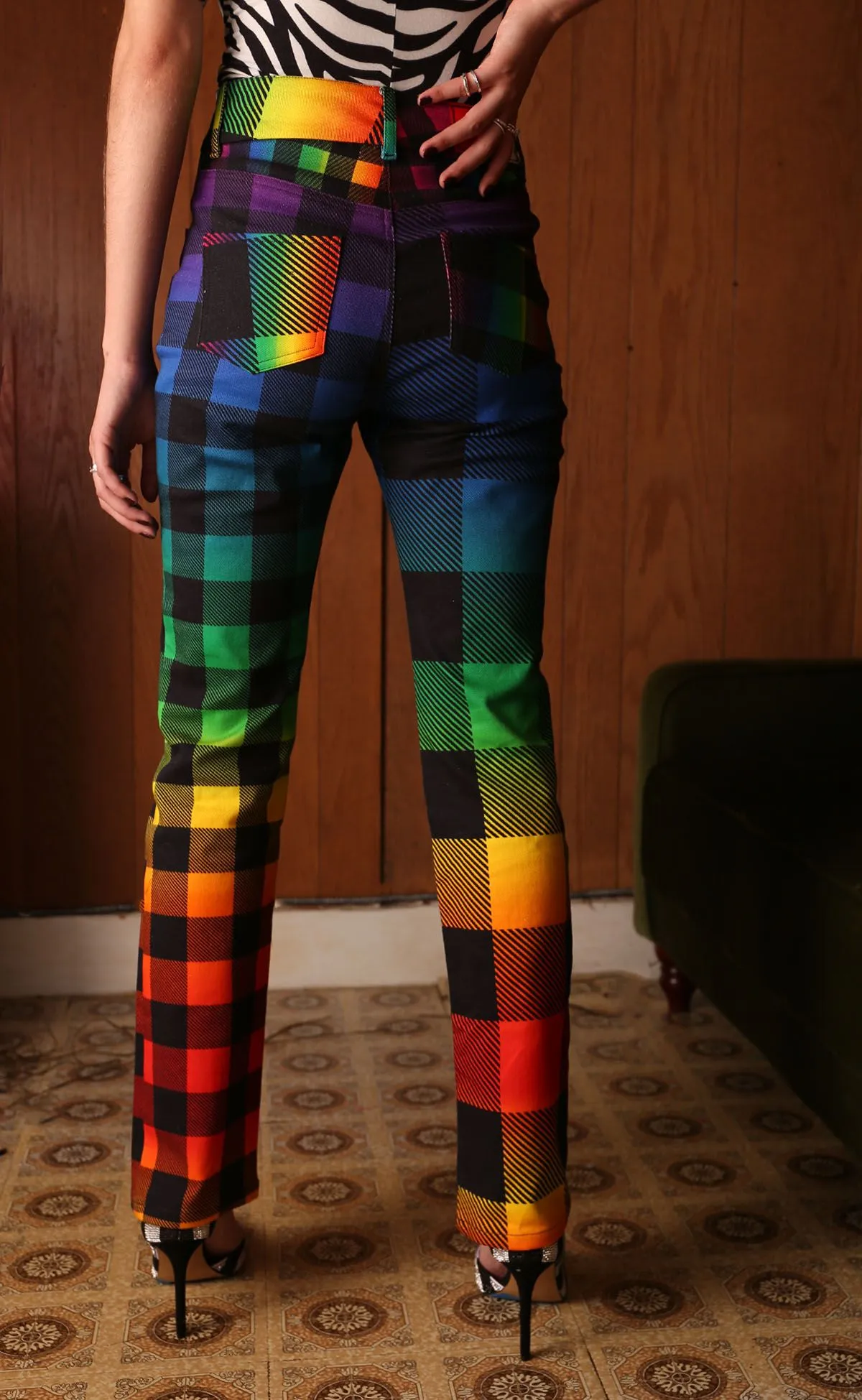 Rainbow Gingham Flare Jean