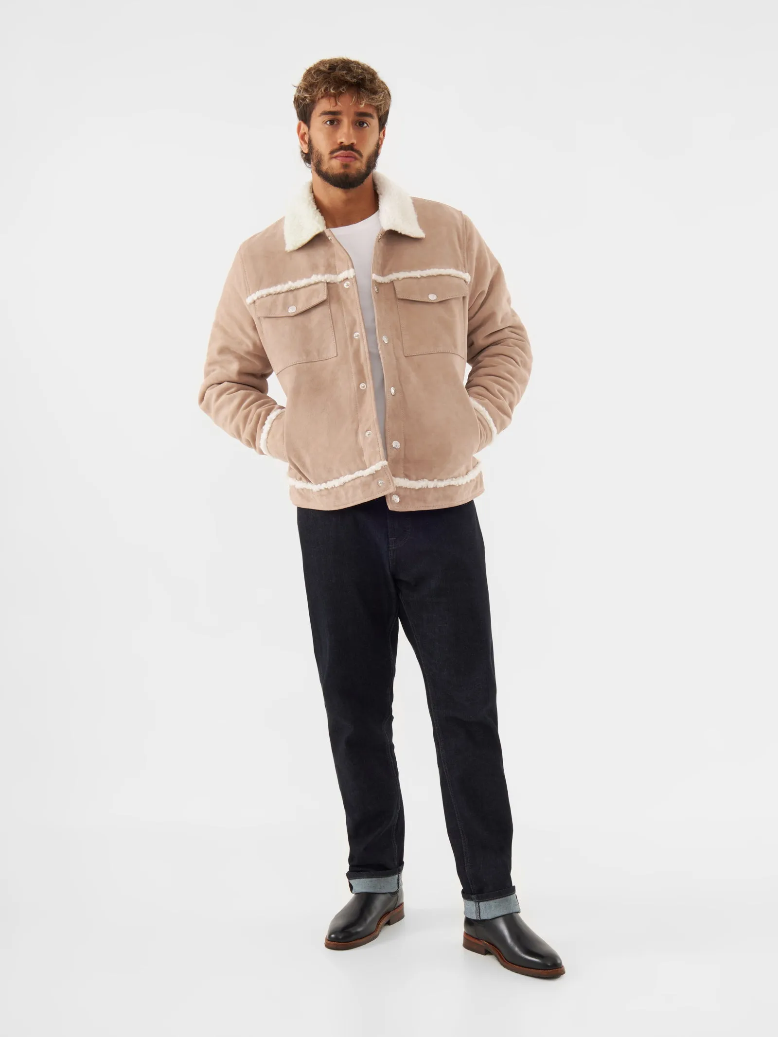Real Suede Shearling Trucker Jacket
