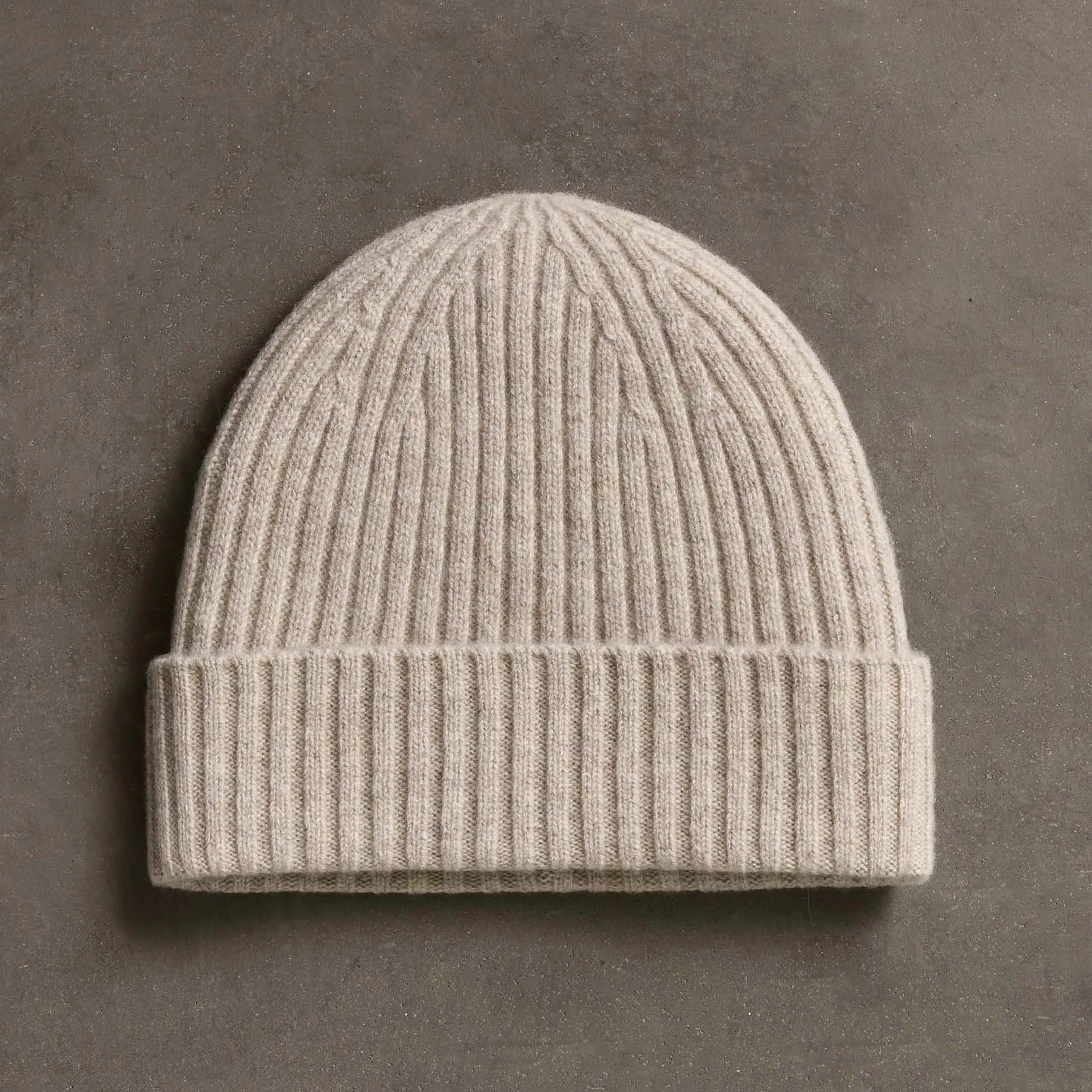 Recycled Cashmere Ribbed Beanie - Stone