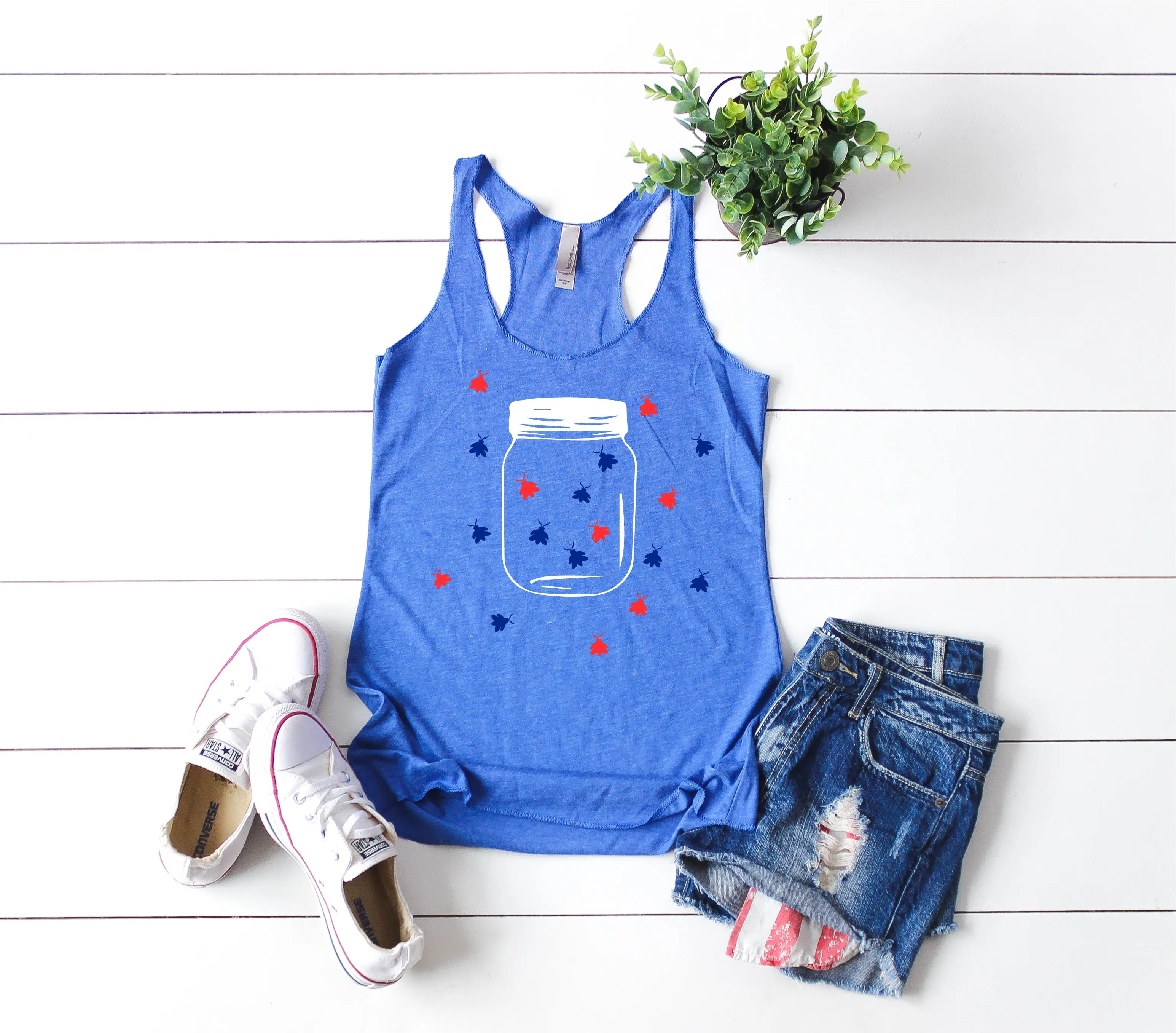 Red White And Blue Firefly Tank | 4th Of July Tank | 4th Of July Shirt | Women's Fitting Racer Tank Shirt