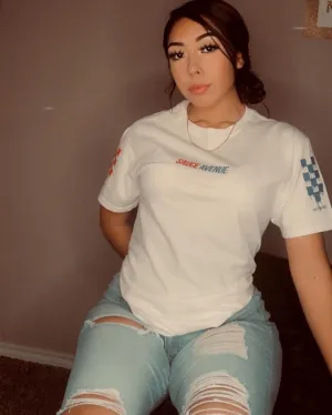 Red/Blue SA | White Tee (Solid Red/Blue Sleeves)