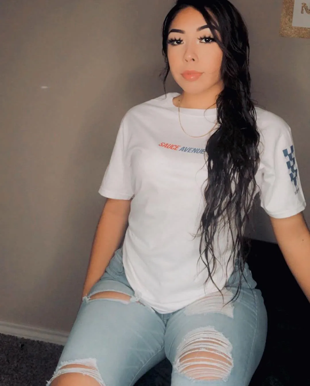 Red/Blue SA | White Tee (Solid Red/Blue Sleeves)